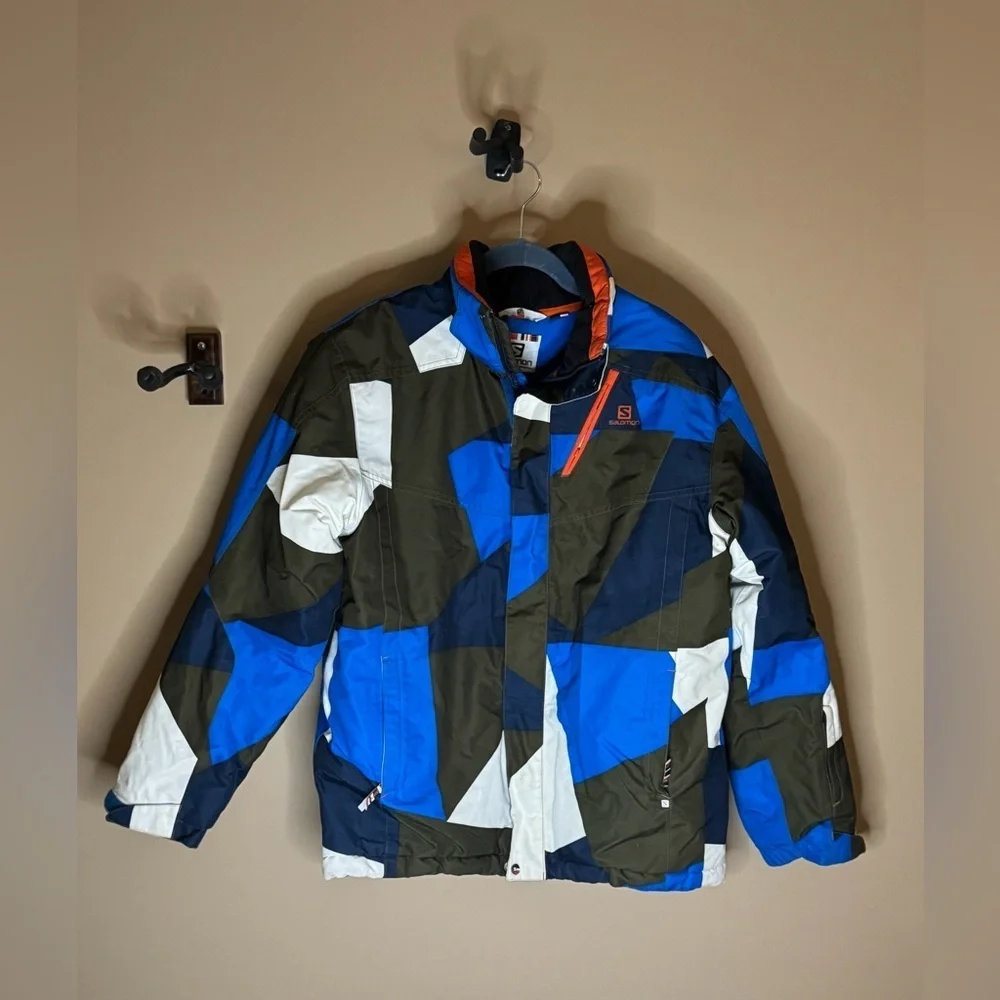 🧥 Salomon Junior Ski/Snowboard Jacket - Blue/Green Geometric Print - Size 14Y